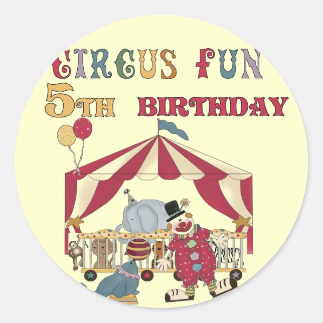 Circus 5th Birthday tshirts and Gifts Classic Round Sticker (Front)
