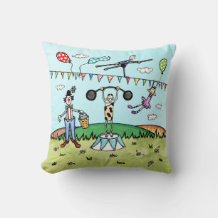 Circus Acrobats, Clown and Strongman Cushion