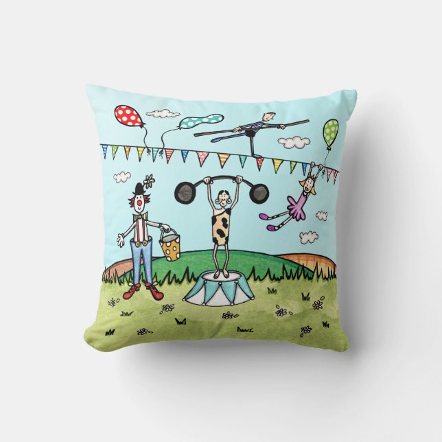 Circus Acrobats, Clown and Strongman Cushion (Front)