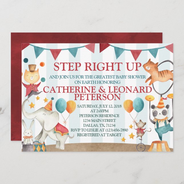 Circus Animal Baby Shower Invitation Invite (Front/Back)