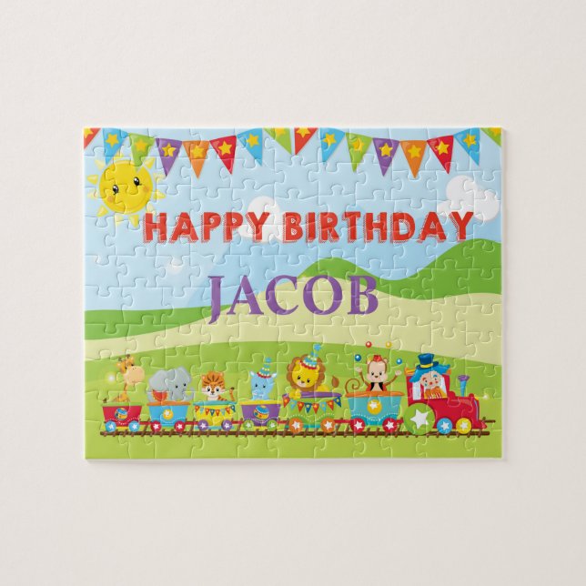 Circus Animal Birthday Train Custom Name Puzzle (Horizontal)
