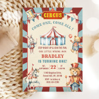 Circus Animals Carnival 1st Birthday Invitation