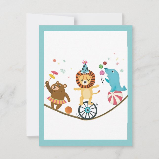 Circus Animals Kids Birthday Party Thank You Card (Front)