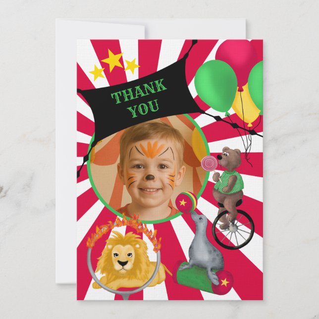 Circus Animals Kids Flat Thank You Card  (Front)