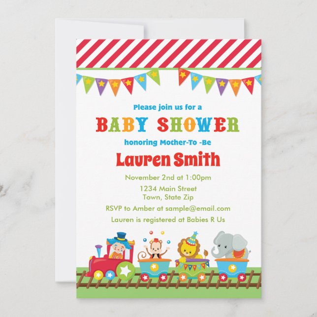 Circus Baby Shower Invitation Circus Train (Front)
