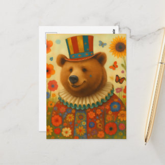 Circus Bear in Flowers Postcard