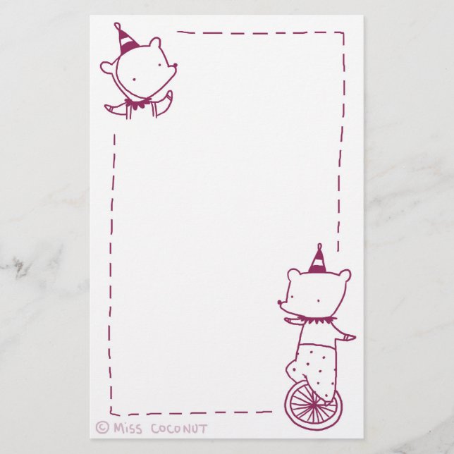 Circus Bears - Unicycle & Party Hats (purple) Stationery (Front)