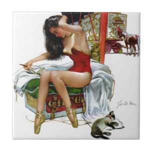 Circus Beauty Vintage Art Christmas Pin-Up Girl Ceramic Tile