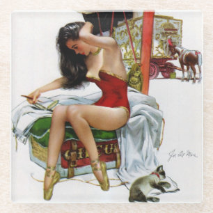 Circus Beauty Vintage Art Pin-Up Girl Glass Coaster