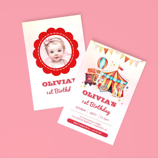Circus Big Top 1st Birthday Photo Invitation (Creator Uploaded)