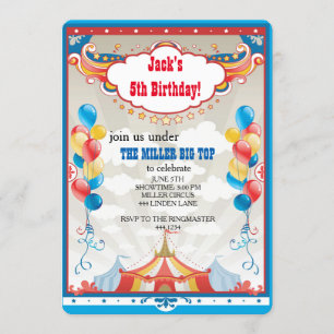 Circus Big Top Carnival Birthday Party Invitations