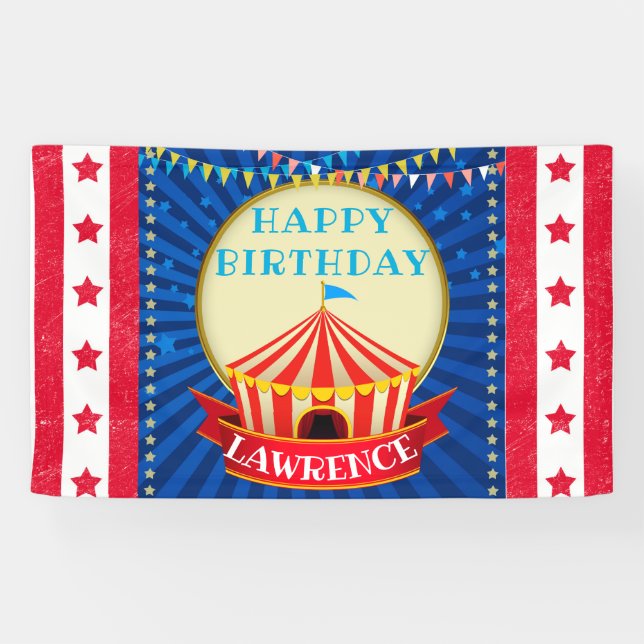 Circus Big Top Tent| Red|White & Blue Birthday Banner (Horizontal)