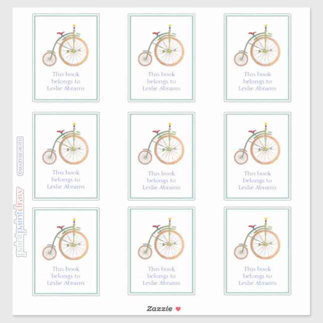 Circus Bike blue Bookplate Sticker (Sheet)