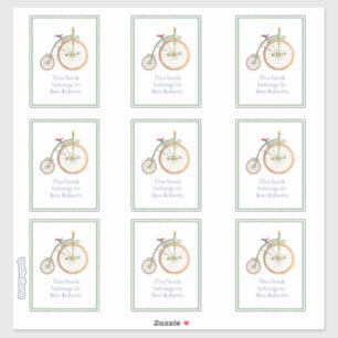 Circus Bike green Bookplate Sticker