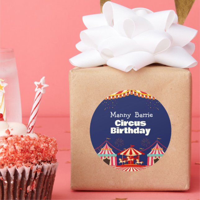 Circus Birthday Classic Round Sticker (Party)