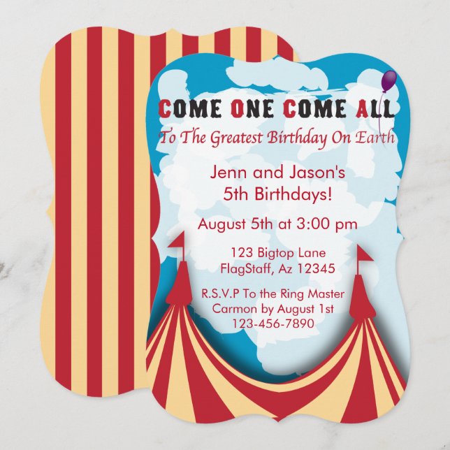 Circus Birthday Invitation (Front/Back)