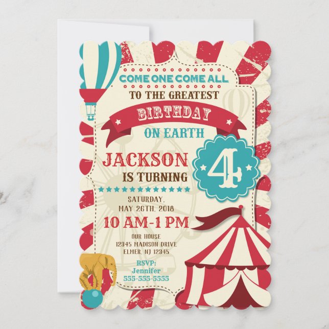 Circus Birthday Invitation Carnival Invite (Front)