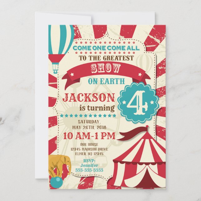 Circus Birthday Invitation / Carnival Invite /Show (Front)