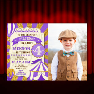 Circus Birthday Invitation Carnival Purple Gold