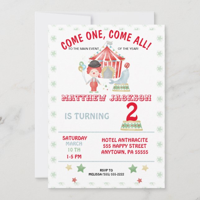 Circus Birthday invitation, Come one, come all! Invitation (Front)