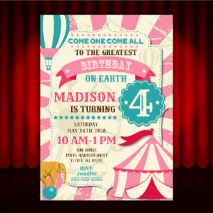 Circus Birthday Invitation Girl Carnival Invite