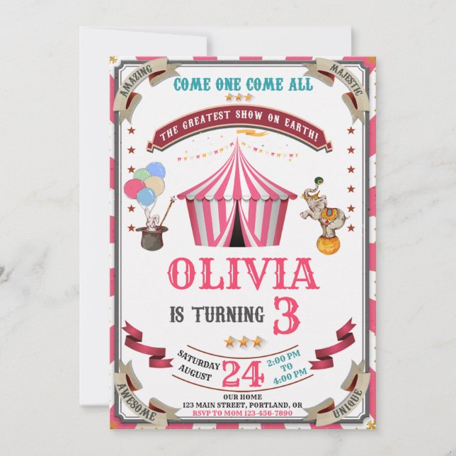 Circus birthday invitation Vintage Festival kids (Front)