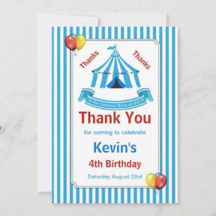 Circus Birthday Party Blue Thank You Card