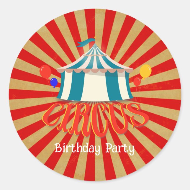 Circus Birthday Party Classic Round Sticker (Front)
