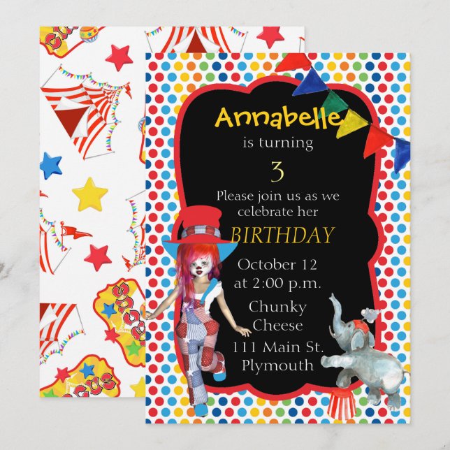 Circus Birthday Party Invitation (Front/Back)