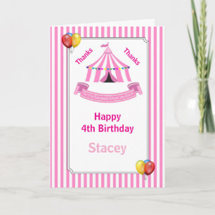 Circus Birthday Party Pink Card