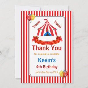 Circus Birthday Party Red Thank You Card
