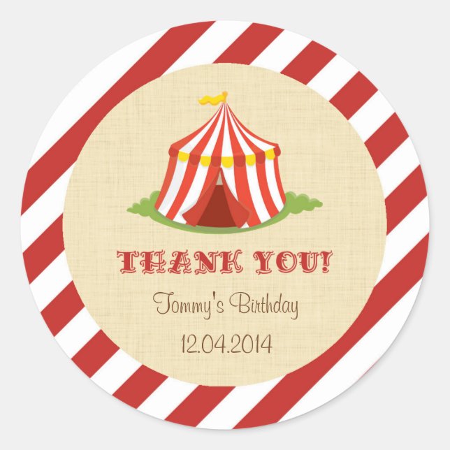Circus Birthday Party Sticker (Front)