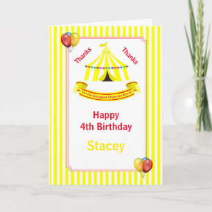 Circus Birthday Party Yellow Card