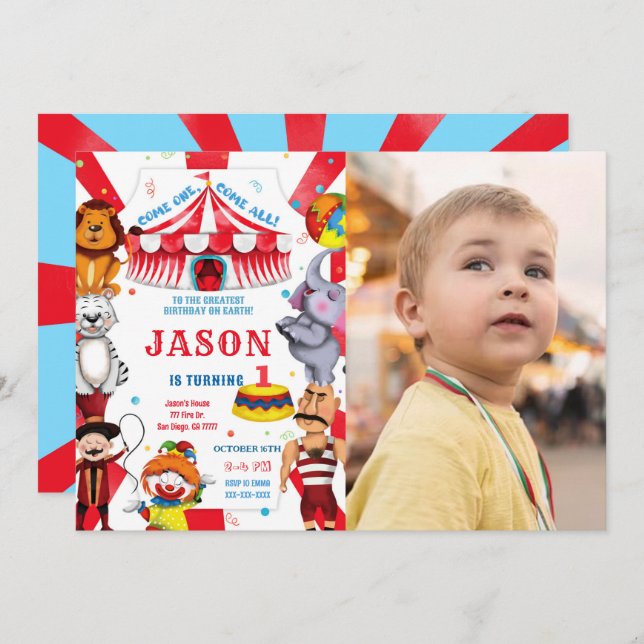 Circus Birthday Photo Invitation (Front/Back)