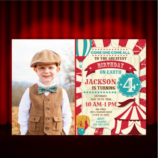 Circus Birthday Photo Invitation Carnival Invite (Creator Uploaded)