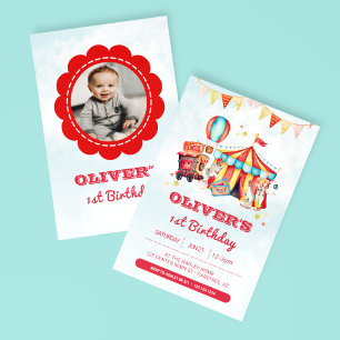 Circus Carnival 1st Birthday Photo Invitation
