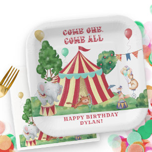Circus Carnival Animals and Big Top Personalized Paper Plate