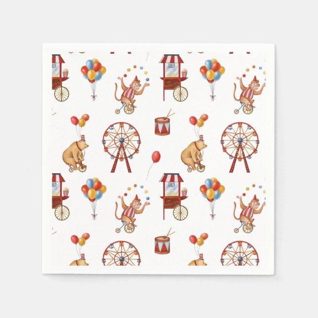 circus carnival animals birthday or baby shower napkin (Front)