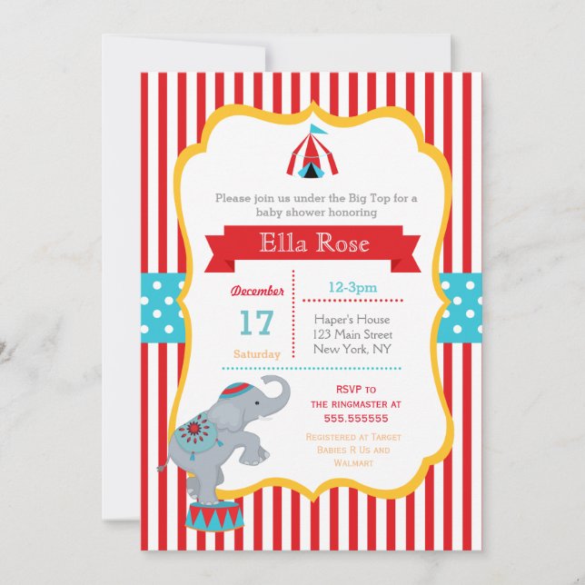 Circus Carnival Baby Shower Invitations (Front)