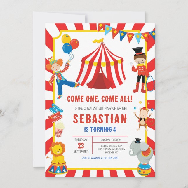 Circus Carnival Birthday Invitation (Front)