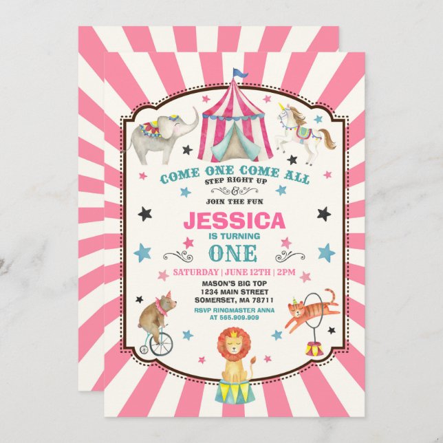 Circus Carnival Birthday Invitation Circus Party (Front/Back)