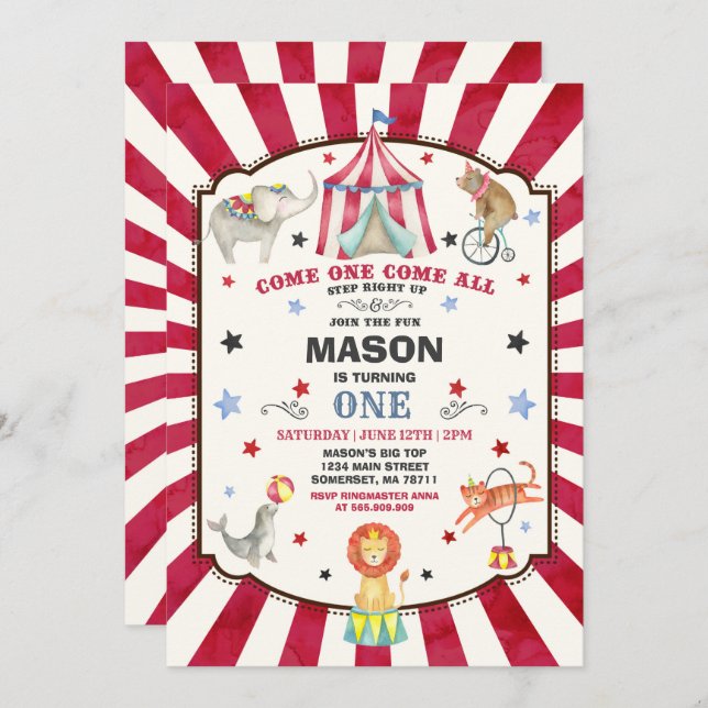 Circus Carnival Birthday Invitation Circus Party (Front/Back)