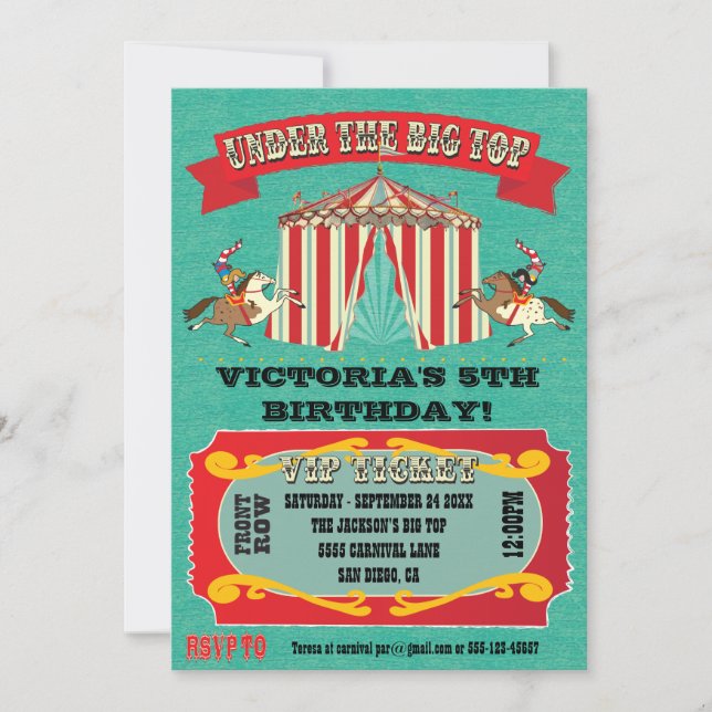 Circus Carnival Birthday Party Invitation (Front)