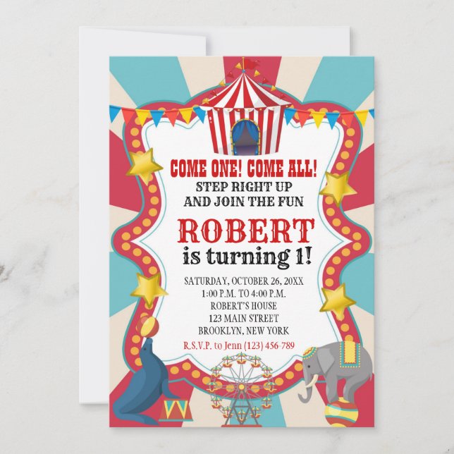 Circus Carnival Birthday Party Invitation (Front)
