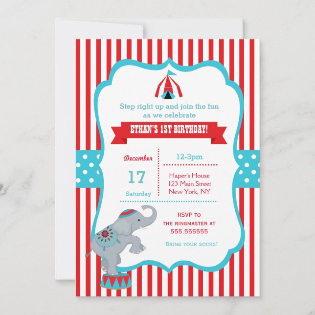 Circus Carnival Birthday Party Invitations (Front)
