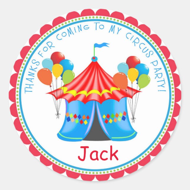 Circus Carnival Birthday Party Stickers (Front)
