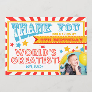 Circus Carnival Birthday Thank you card Big Top