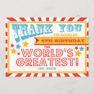 Circus Carnival Birthday Thank you card Big Top