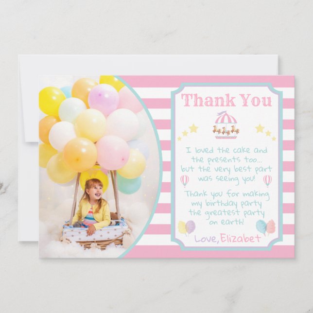 Circus Carnival Birthday Thank You Card With Photo (Front)