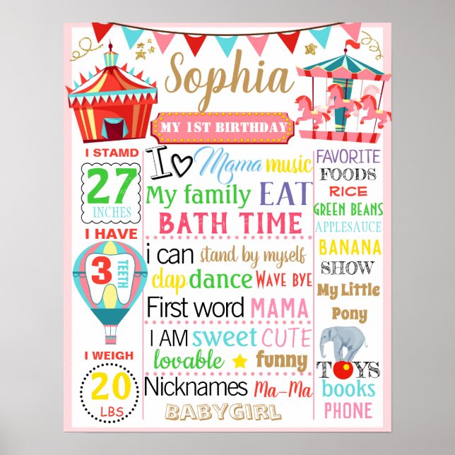 Circus Carnival Carousel First Birthday sign board (Front)
